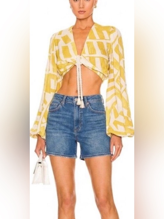 House of Harlow 1960 Tops - HOUSE OF HARLOW Yellow Geometric Tie-Front Crop Top - Women